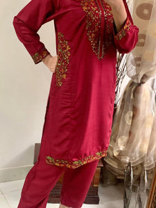 *Product Name*: 2 Pcs Women's Stitched Linen Embroidered Shirt And Trouser
